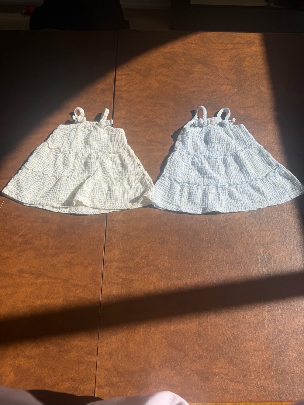 Girls' Cream Smocked Tiered Sundress with Shoulder Ties